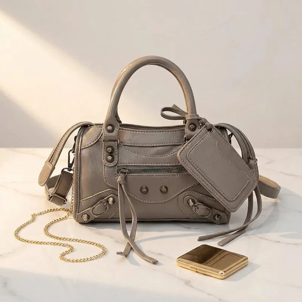 Sac à main bandoulière style moto simple à rivets - Donatella